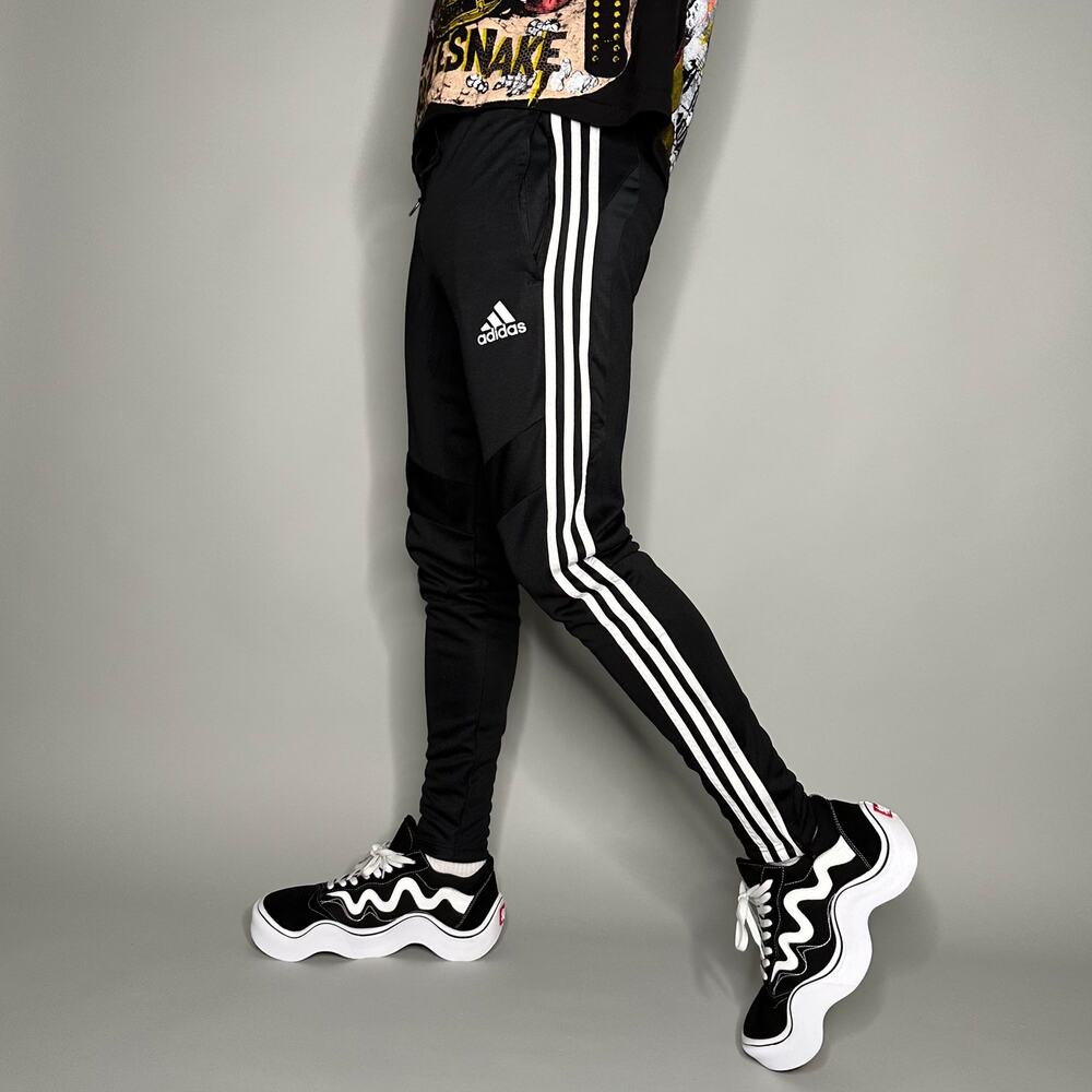 Vintage Y2K Adidas Joggers Mens S Soccer Style Slim Fit Jet Black White Stripes